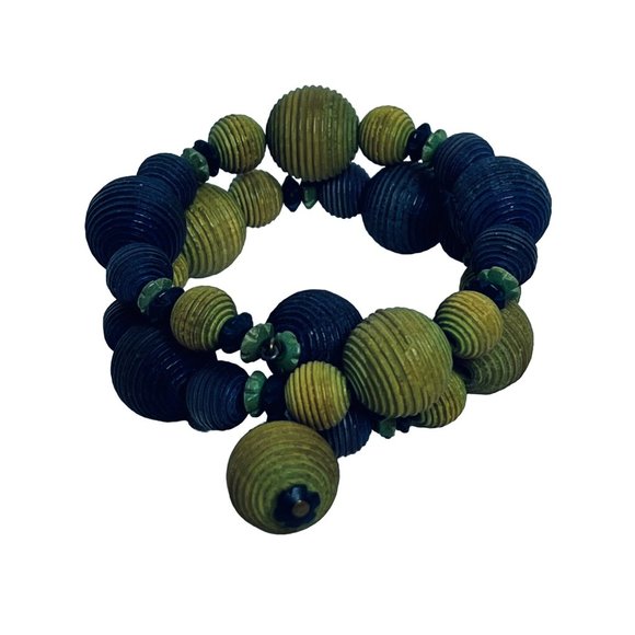 Blue And Green Beaded Memory Wire Wrap Bracelet - Picture 5 of 5